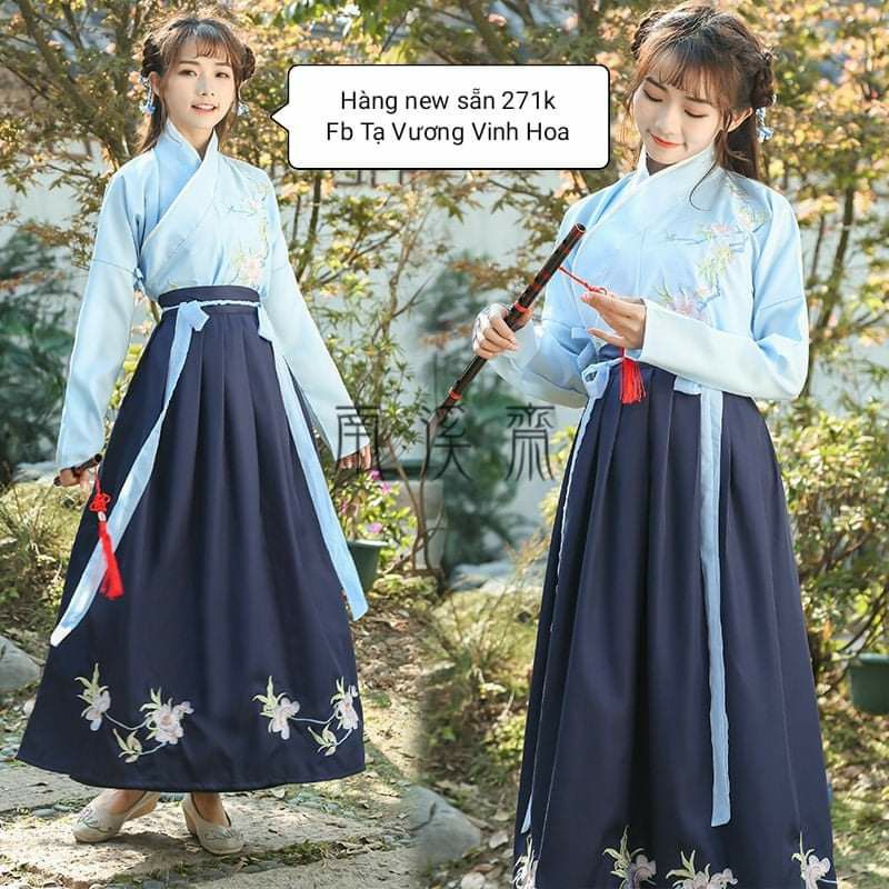 Hán phục cổ trang chiết eo 2 mảnh full thêu