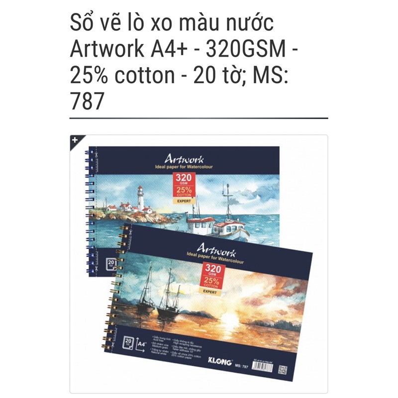 [chính hãng] KLONG - Sổ vẽ màu nước định lượng 320gsm, 25% cotton gáy lò xo