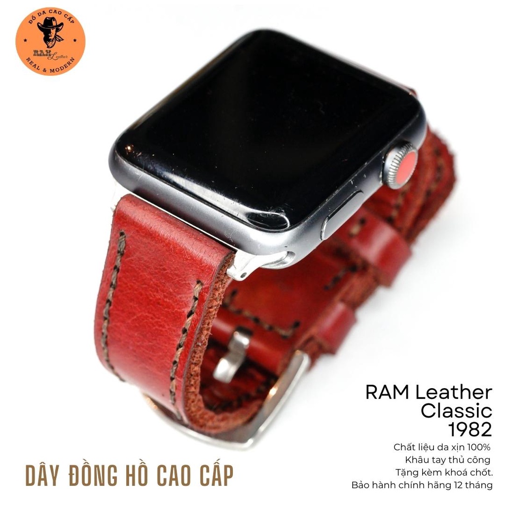 Dây Đồng Hồ Da Bò Thật Đỏ Đô Bền Đẹp RAM Leather Classic 1982