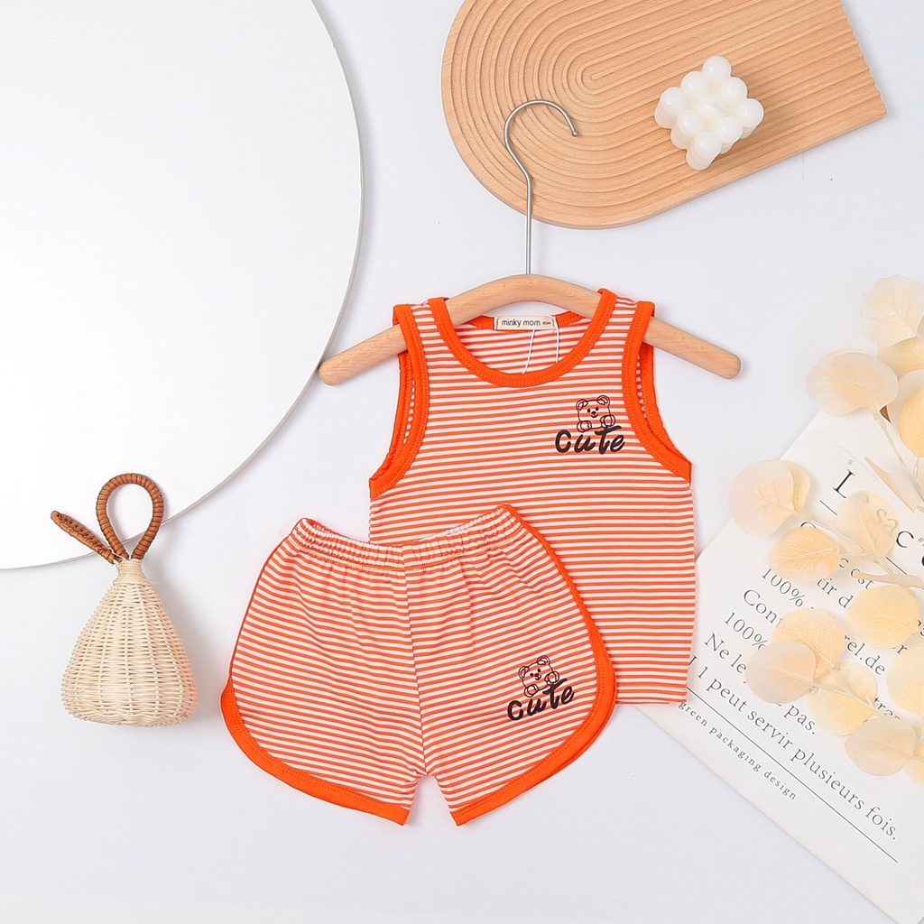 ( Loại 1) Bộ ba lỗ Minky Mom sọc dệt cho bé.
