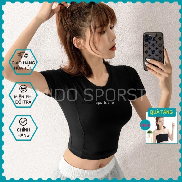 Áo tập gym nữ Mido A75, mẫu áo tập gym cộc tay ôm body tôn dáng hiệu quả, chất liệu cao cấp thoáng mát !