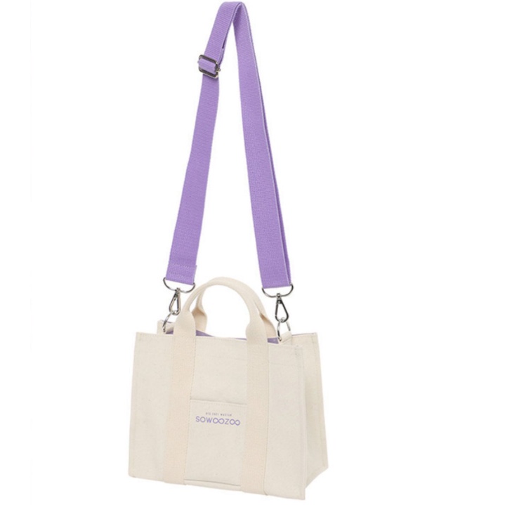 Túi mua sắm xách tay đeo vai SOWOOZOO BTS 2021 Muster vải canvas màu trắng có chữ cái thời trang