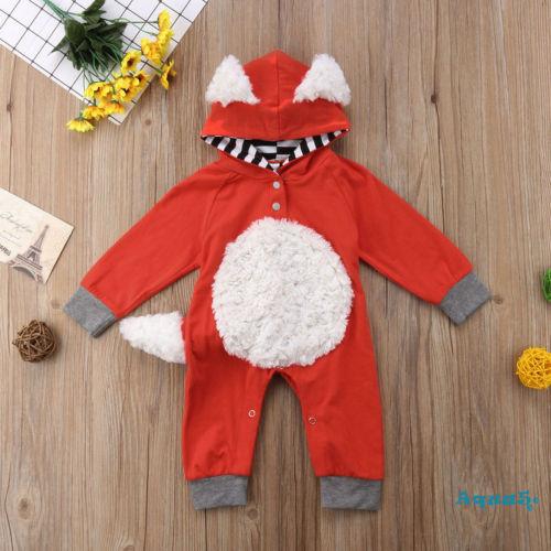 Jumpsuit Bodysuit Romper Liền Mảnh In Hình Cáo Cho Các Bé Từ 0-24 Tháng Tuổi