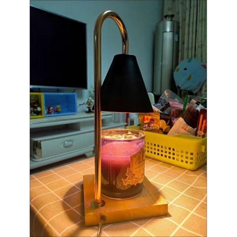 Đèn đốt nến thơm đế gỗ điều chỉnh nhiệt tặng 2 bóng