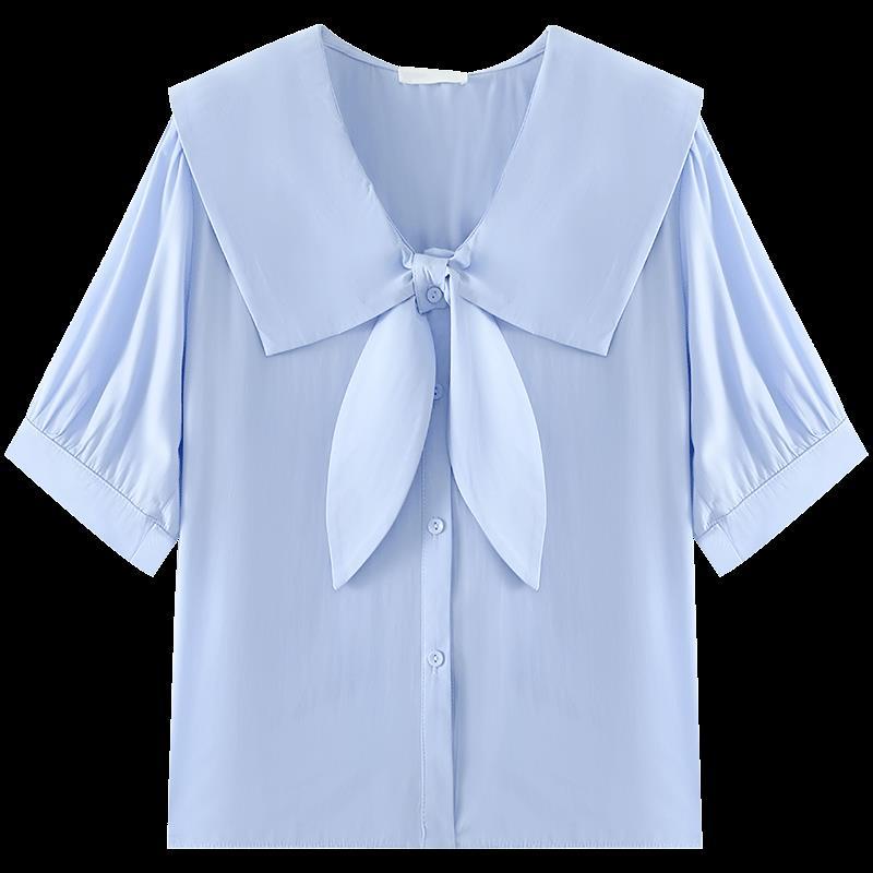Áo Sơ Mi Ngắn Tay Đính Nơ Thời Trang Mùa Hè Pháp Cho Nữ