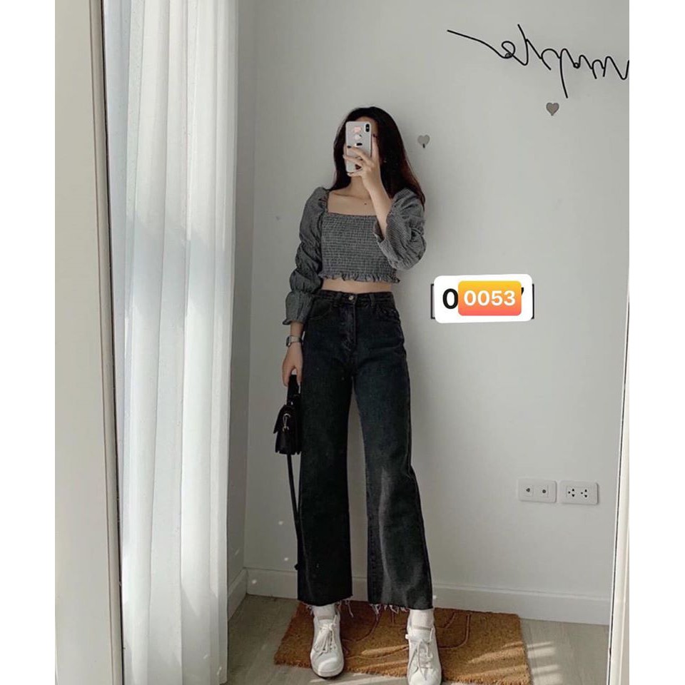 (rẻ vô đich) Quần Jeans Ống Rộng Xám - Quần Ống Rộng Nữ Dáng Suông Jeans Lưng Cao Ulzzang