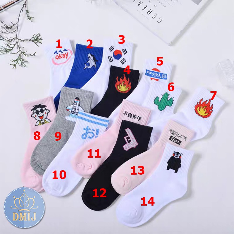 Tất nữ cổ cao phong cách hàn quốc họa tiết hoạt hình nhật bản
