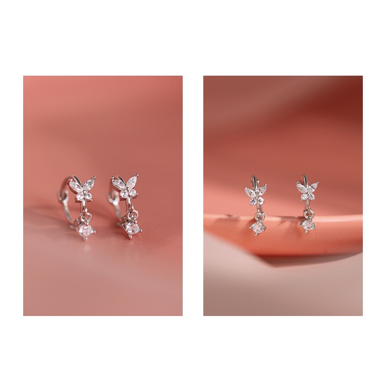 Khuyên Tai Bạc Khuyên Tai Tròn Bộ Khuyên Tai Bạc S925 Hình Bướm Đính Đá Zircon Lấp Lánh Thời Trang Cho Nữ