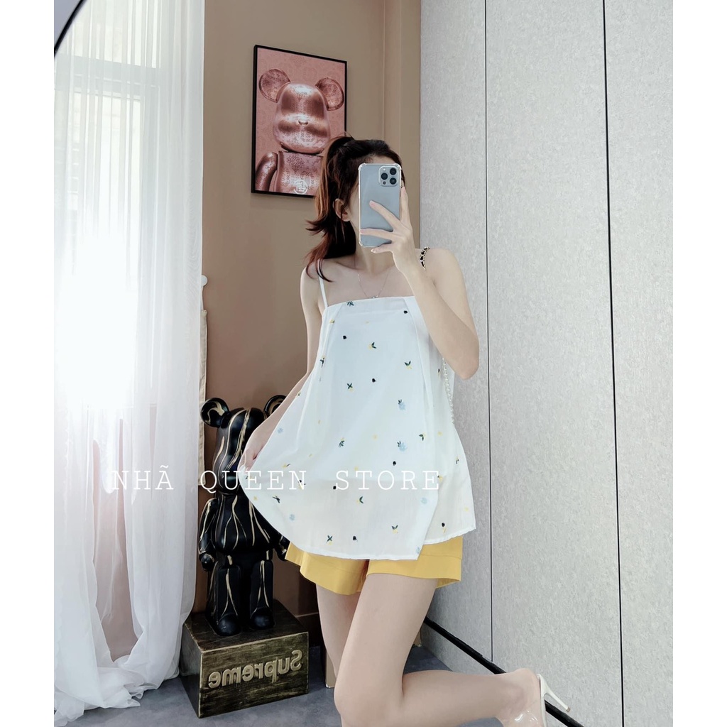 Set áo 2 dây hoa quả mix quần short đùi TH806