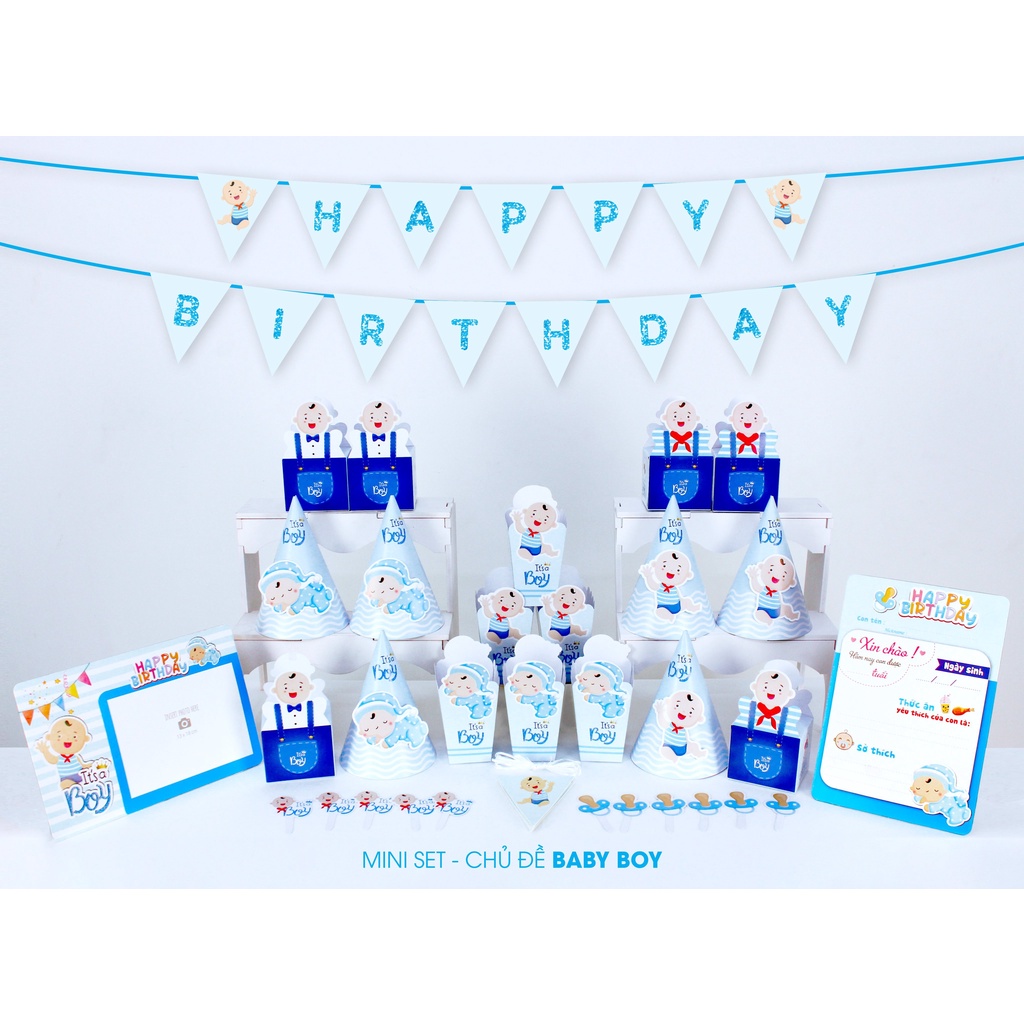 Set giấy Mini trang trí bàn sinh nhật thôi nôi cho bé trai bé gái dễ thương tiện lợi phụ kiện trang trí sinh nhật