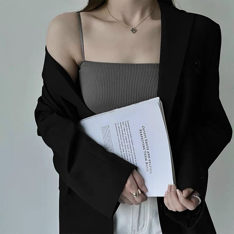 Có mút ngực Áo hai dây gân basic