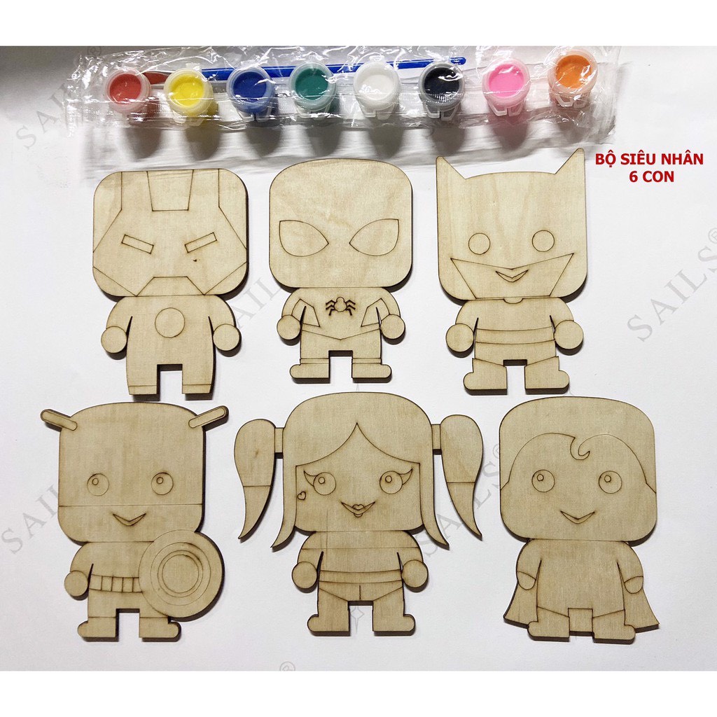 Đồ chơi giáo dục tập tô màu hình gỗ an toàn cho bé gồm 6-12 chi tiết hoạt hình nhiều chủ đề + Bộ màu vẽ 3023