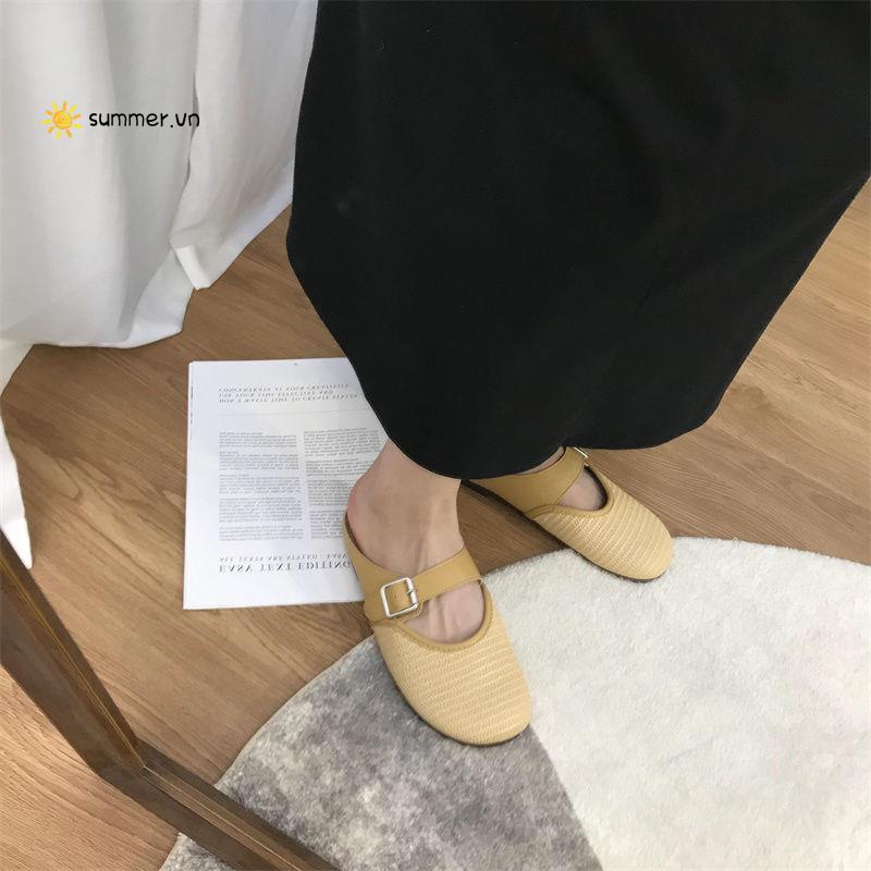 Dép Bít Mũi Tròn Dệt Phong Cách Retro Xuân Hè 2022 Thời Trang Mới Cho Nữ