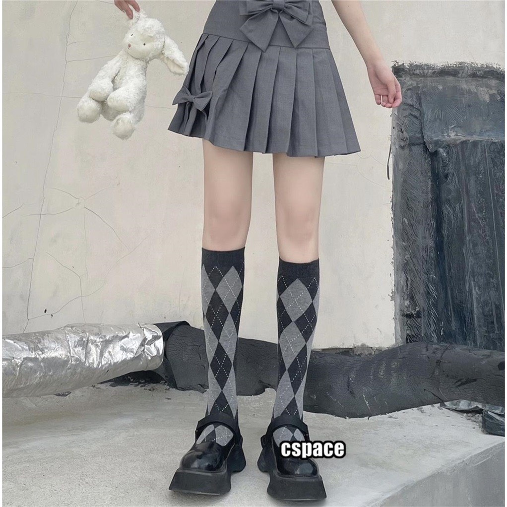 Tất vớ cổ cao bắp chân Kẻ Caro nhiều màu Hàn Quốc Vintage