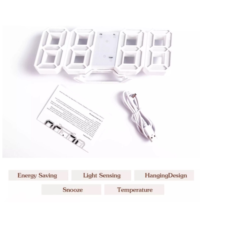 Đồng hồ báo thức điện tử treo tường, để bàn trang trí báo thức số tự động thay đổi độ sáng, tự động lưu giờ Minial LED3D