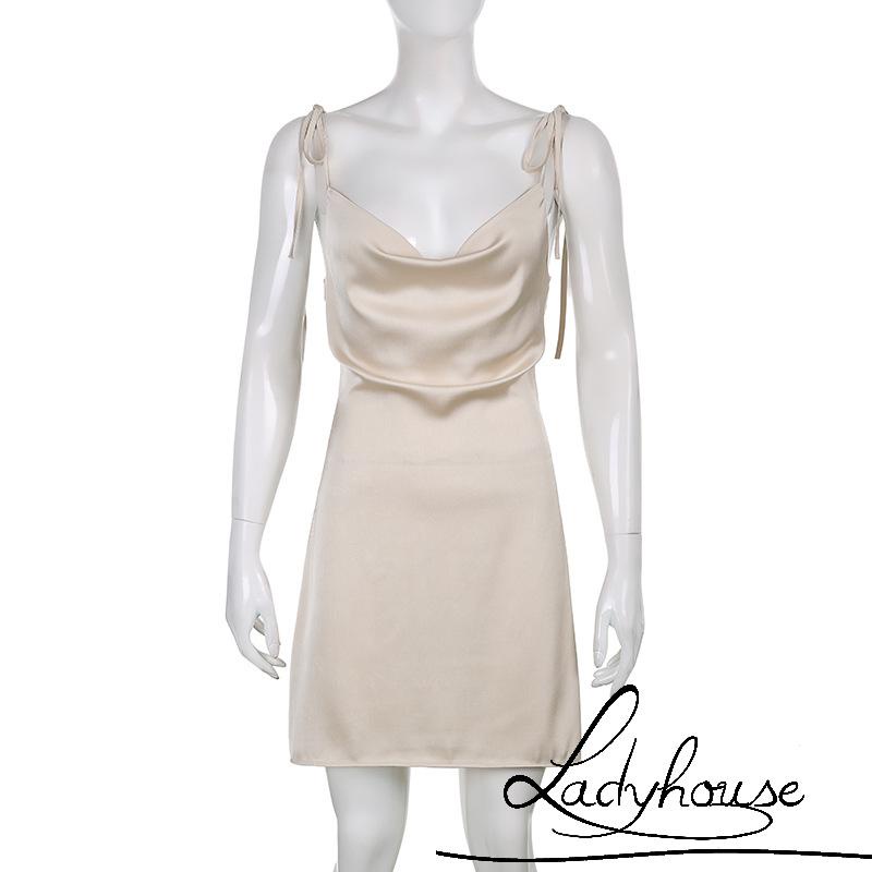 Đầm ngủ một mảnh cổ hai dây màu trơn phong cách gợi cảm cho nữ