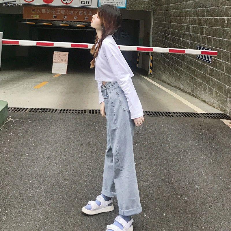 ☊✤Lock Hyuna Jeans Women s Loose Korean Student Harajuku Style Autumn New Drape High Waist Wide Leg Pants Thin