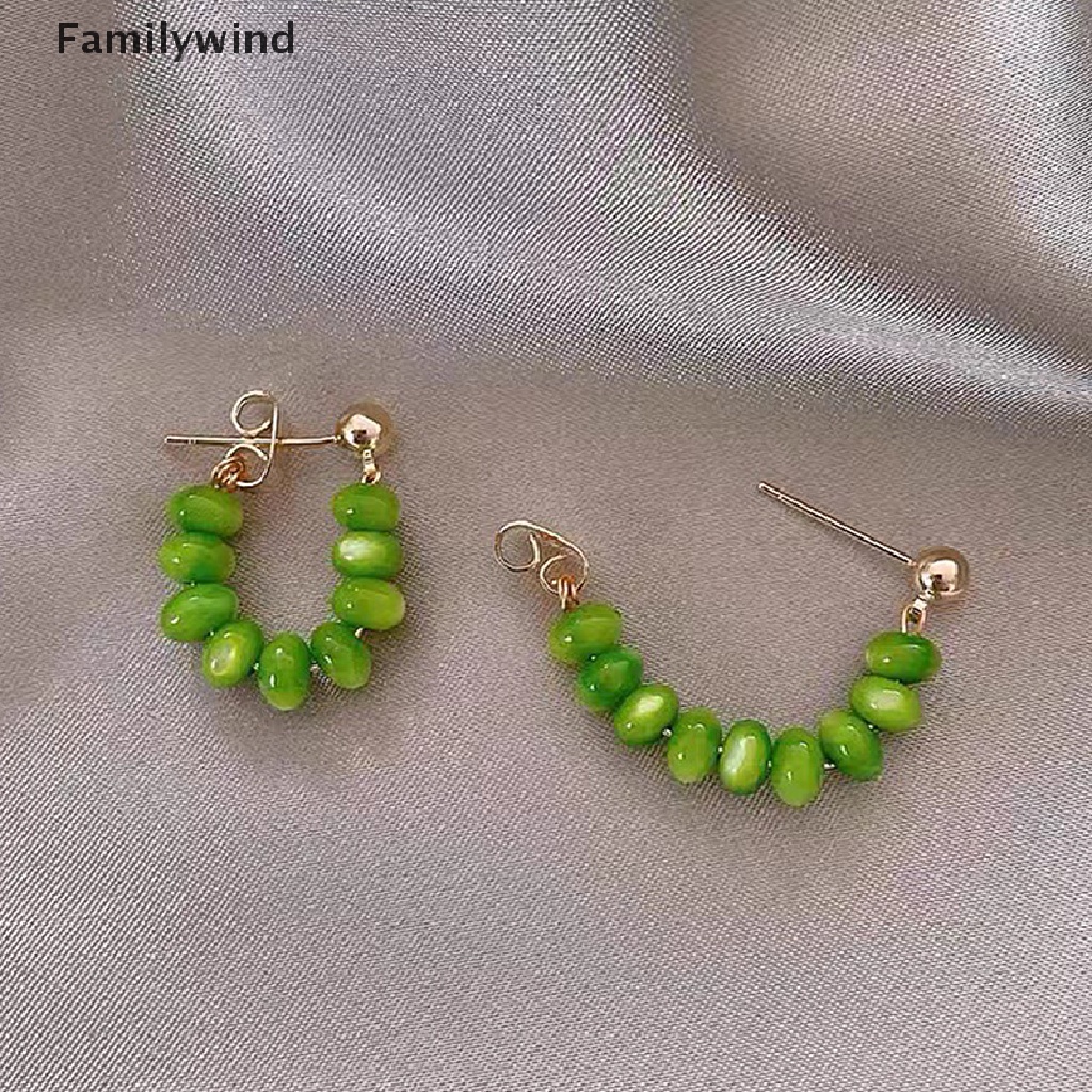 Khuyên Tai Lủng Lẳng Đính Đá Mắt Mèo Màu Xanh Lá Thời Trang Cho Nữ