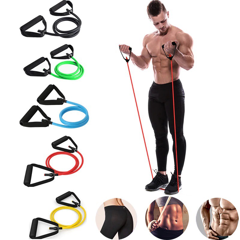 Dây tập kháng lực YOGA tập bụng co giãn, kéo cơ có tay cầm chính hãng SPORTY theo cấp độ 10, 15, 20, 25, 30LBS