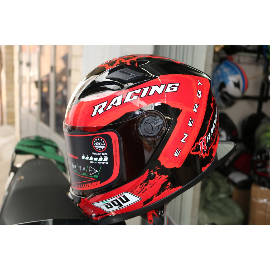 [Mã LIFEAUMAY giảm 10% tối đa 30k đơn 150k] Mũ Bảo Hiểm Fullface AGU Tem Racing 15 - MŨ FULLFACE Tặng túi đựng nón