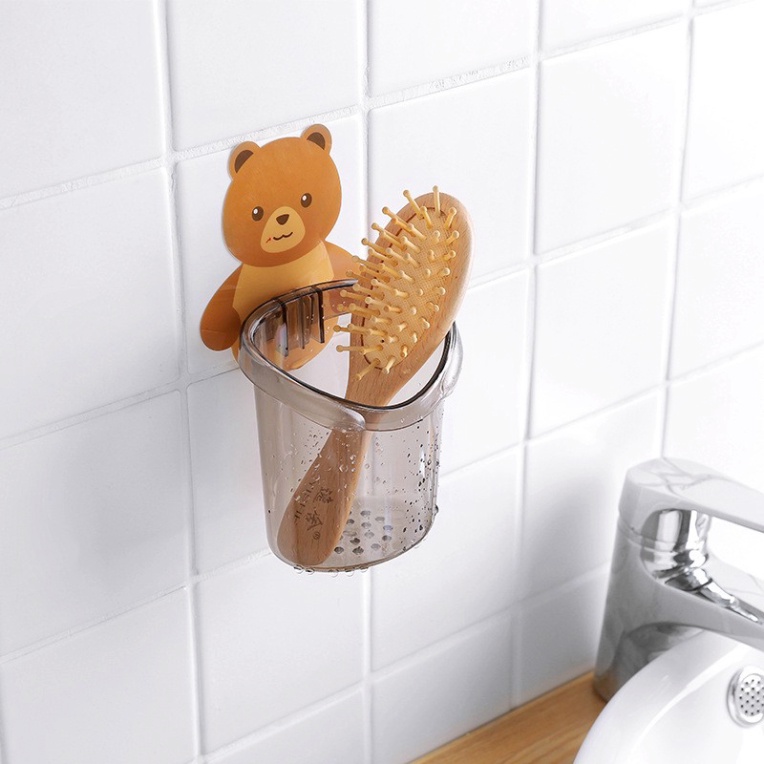 Cốc gấu dán tường - Cốc gấu đựng kem đánh răng, kệ cắm bàn chải nhà tắm tiện lợi, đa năng, dễ Thương