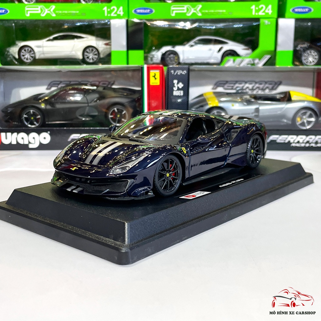 Mô hình xe trưng bày cao cấp Ferrari 488 Pista tỷ lệ 1:24 hãng Bburago Carshop màu xanh đen