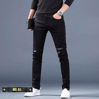 Quần jean nam xanh trắng không rách gối chất bò cao cấp co dãn 4 chiều đẹp from dáng rin skinny YuMy