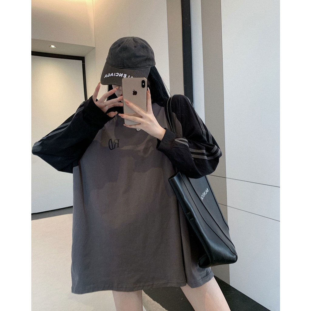 Áo Sơ Mi Tay Dài Oversize Màu Sắc Tương Phản Thời Trang Cho Nữ