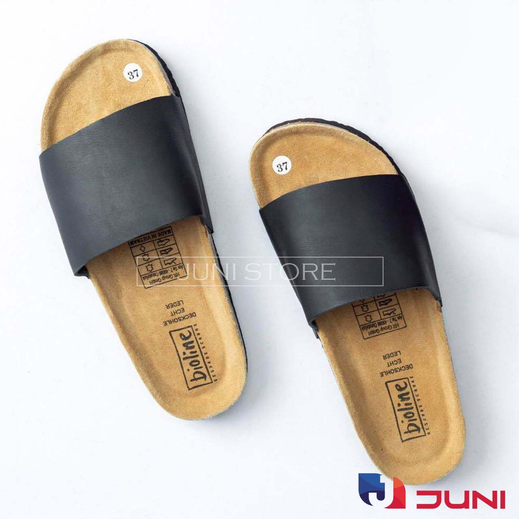 [DA PU-CHỐNG NƯỚC] PU05- Dép sandal quai ngang đơn Unisex da PU, đế trấu Bioline Birken - Xuất khẩu châu Âu - Juni Store