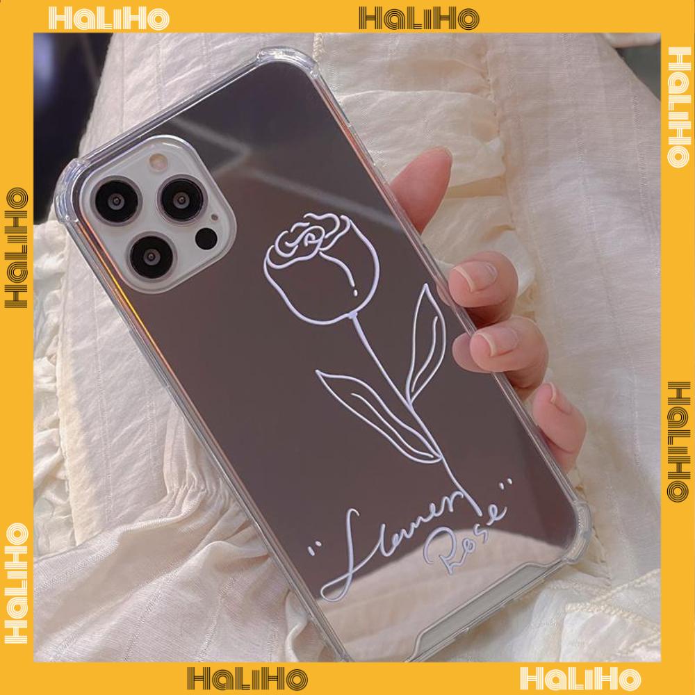 iPhone Case Acrylic Reflective Mirror Airbag Shockproof Protection Camera Lines Rose Simple Compatible with iPhone 11 iPhone 13 Pro Max iPhone 12 Pro Max iPhone 7 Plus iPhone xr
