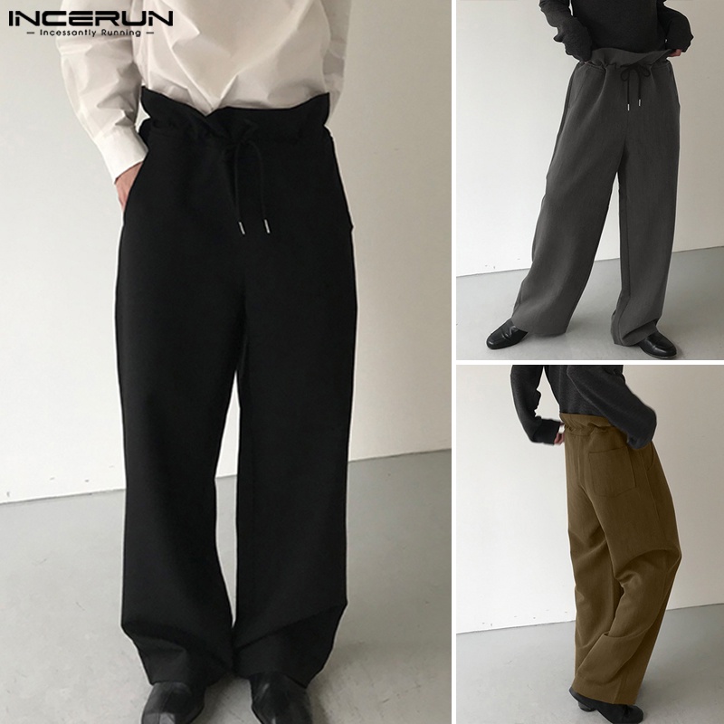 Quần ống rộng INCERUN lưng cao phối dây rút phong cách vintage cho nam
