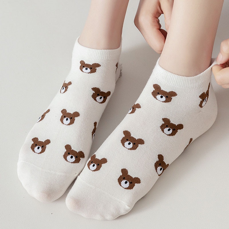 Set 5 Đôi Tất Cotton Mềm Mại Thoáng Khí In Hình Gấu Đáng Yêu Cho Nữ