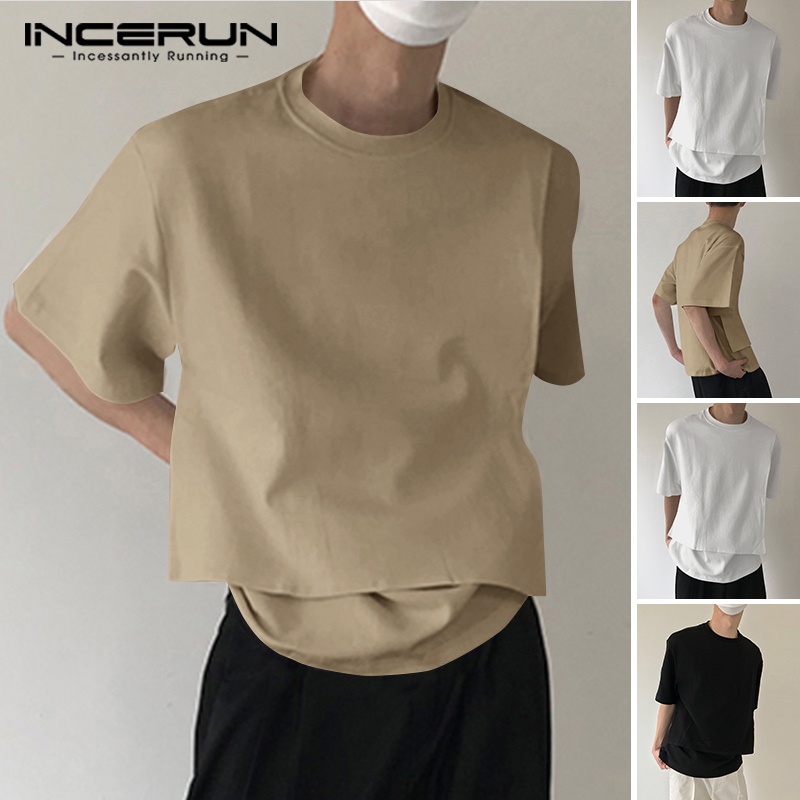 Áo thun INCERUN ngắn tay lệch tà nhiều màu lựa chọn size S-5XL cho nam