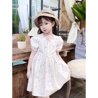 Đầm bé gái trắng thêu hoa tím
