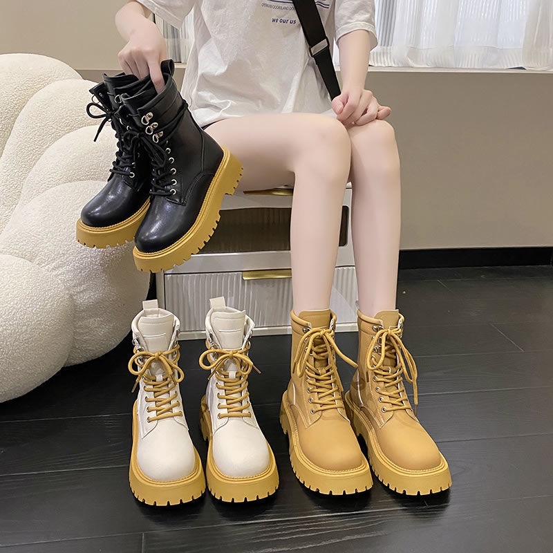 Giày Bốt Martin Cổ Cao Mũi Tròn Phong Cách Anh Quốc Thời Trang Mùa Hè Cho Nữ