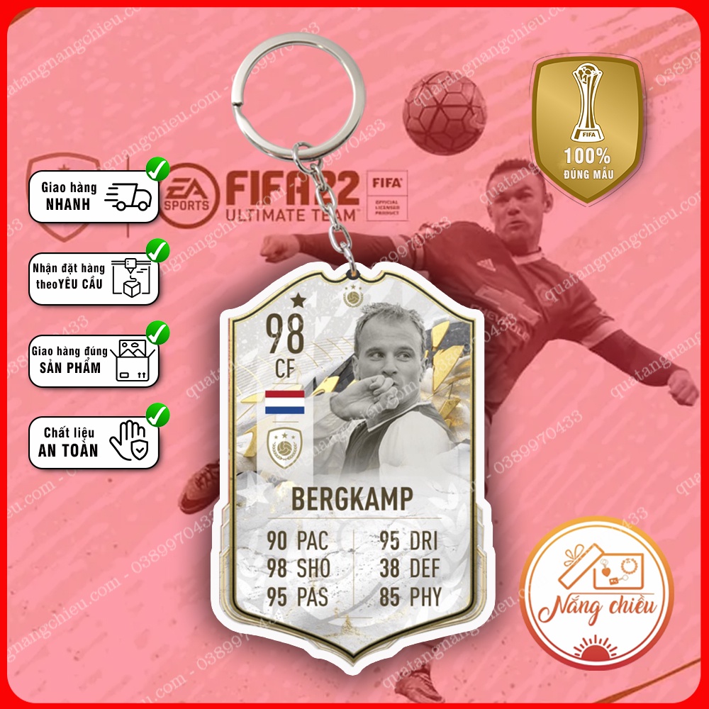 Móc khóa Icon Bergkamp, Móc khóa thẻ Legend - Dày In Sắt Nét 2 Mặt