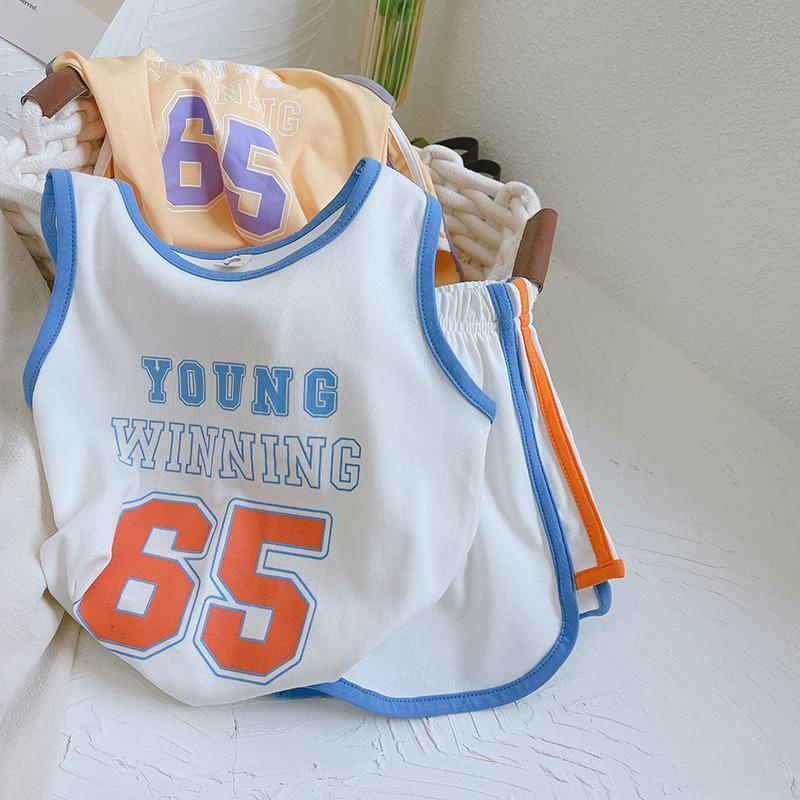 Set Đồ Thể Thao Gồm Áo Ba Lỗ In Họa Tiết Kỹ Thuật Số + Quần Ngắn Phong Cách Hàn Quốc Mới Cho Bé