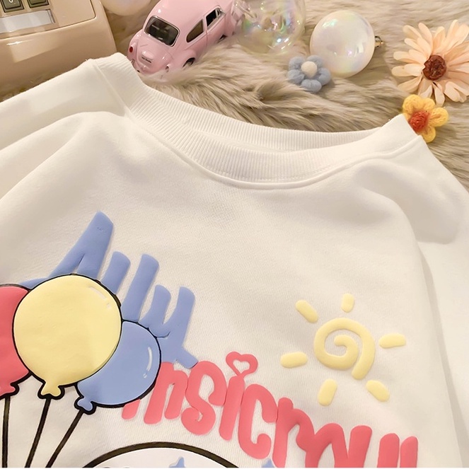 【ZHELIHANGFEI】Áo Thun Tay Dài Dáng Rộng In Hình Gấu Phi Hành Gia Dễ Phối Đồ