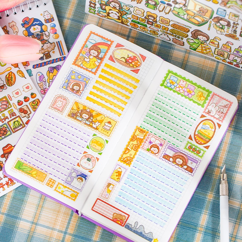 Sticker Dán Trang Trí Sổ Tay DIY Hình Cô Gái Dễ Thương Có 2 Kiểu