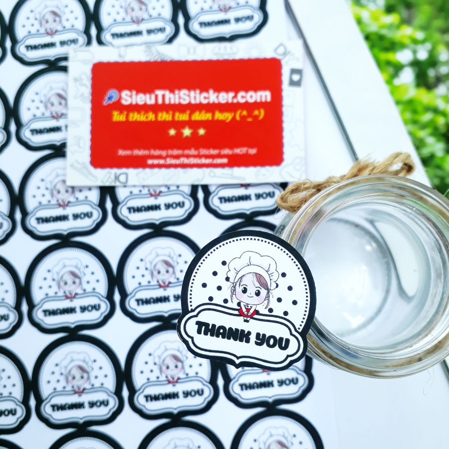Tem Thank You hình cô gái đầu bếp 6 màu DAUBEPTY001 dán trang trí hộp, túi, thiệp, chai trà sữa