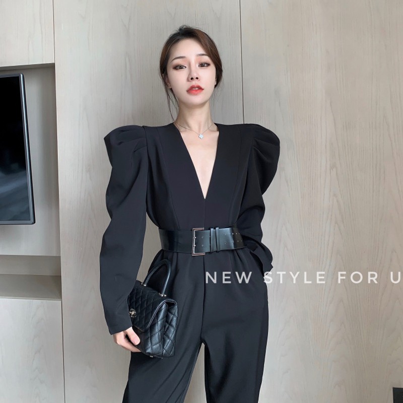Jumpsuit màu đen tay bồng dài tay (Hàng oder chuẩn hình 100%) 210920