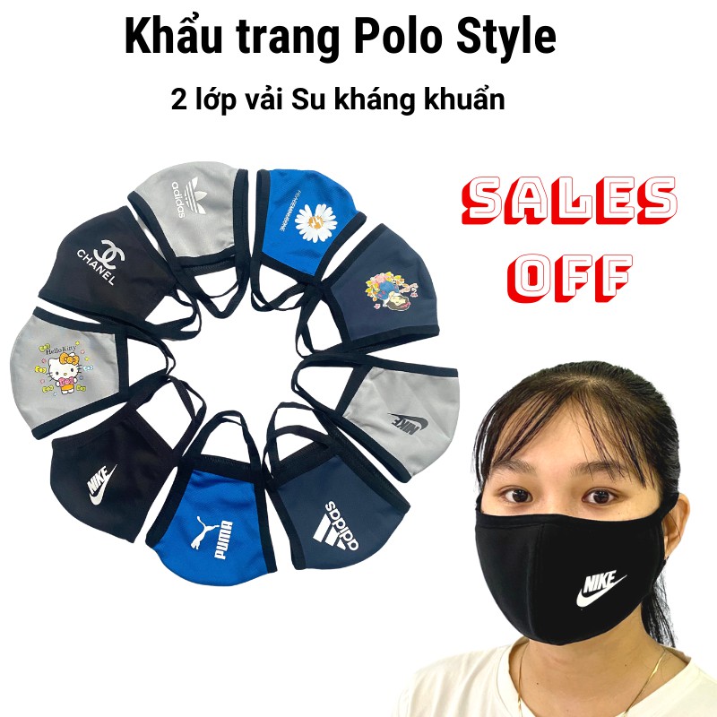 10 cái Khẩu trang 2 lớp vải Su Polo Style, quay viền đeo êm tai, dễ thở, nam nữ đều đeo đẹp