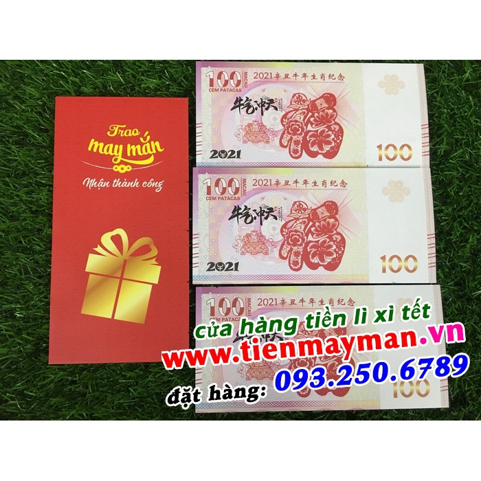 Tiền hình con trâu Macao 100 lì xì tết Canh Tý - tặng kèm bao lì xì tết