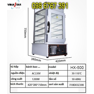 Tủ hấp bánh, Tủ hấp thực phẩm, trưng bày bánh bao, tủ 5 tầng Inox bền đẹp, kính chịu lực