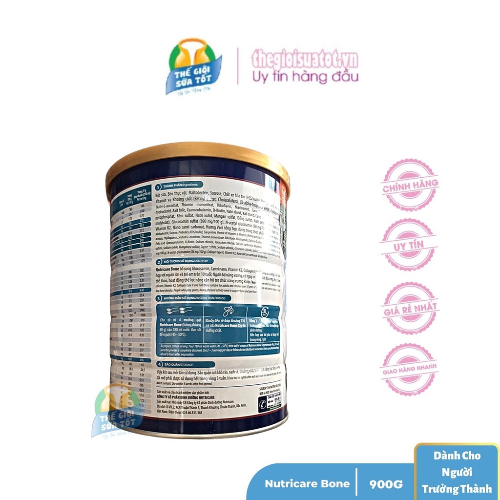 [Date Mới] Sữa NutriCare Bone 900G Tăng Cường Canxi/Giúp Xương Chắc Khỏe/Phòng Loãng Xương cho người trưởng thành