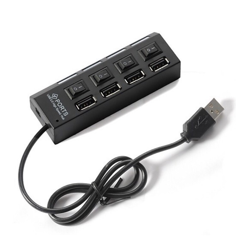 Bộ chia USB 1 ra 4 có công tắc, cổng USB 2.0 - Hub USB 4 cổng - Hàng chính hãng