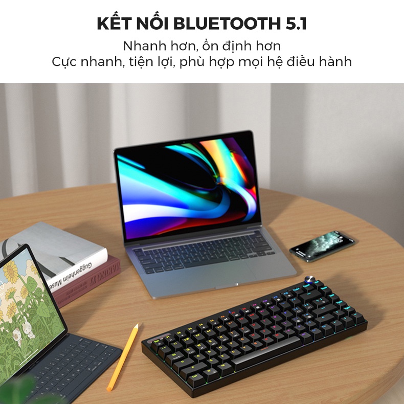 Bàn phím cơ gaming ONEKA KB04 Bluetooth 84 phím cực nhạy nhiều hiệu ứng LED RGB đẹp