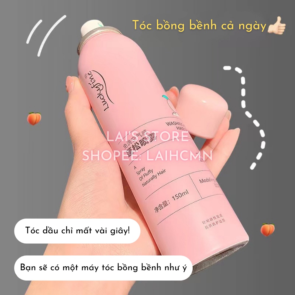 Gội Khô Hương Đào LuckyFine 150ml Dạng Xịt Xịt Gội Đầu Khô Cấp Tốc Giúp Tóc Bồng Bênh Suốt 8 Tiếng Không Bết Dính