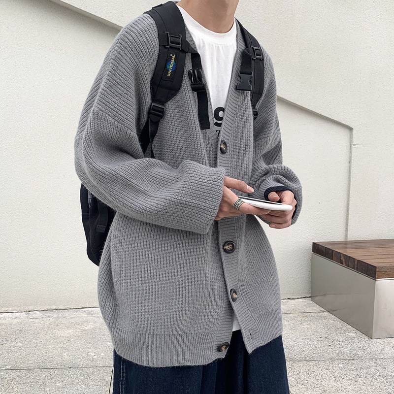 Áo Khoác cardigan Dệt Kim Tay Dài Dáng Rộng Phong Cách hong kong Thời Trang Cho Nam