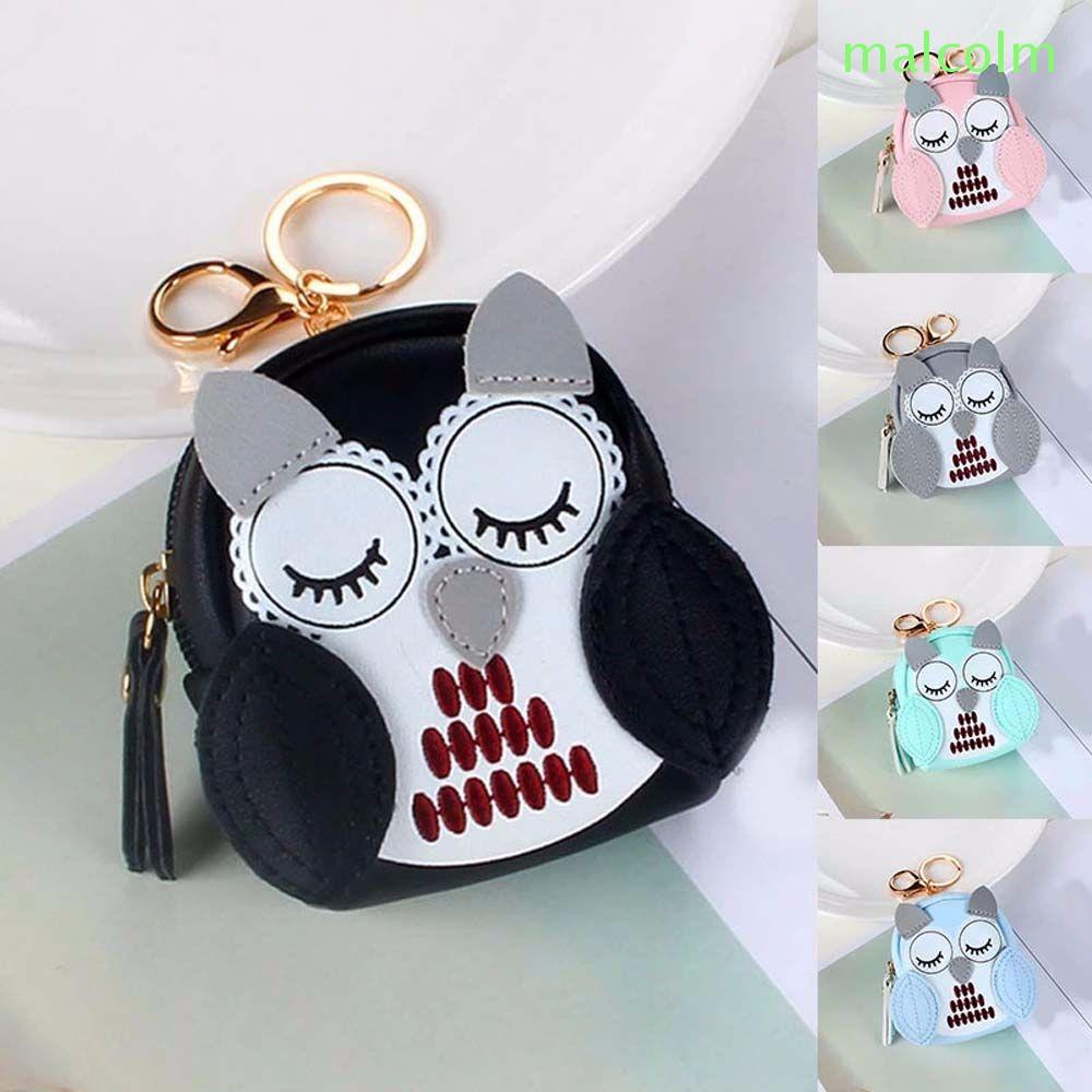 Ví đựng tiền xu mini kiểu móc khóa bằng da PU hình chim cú mèo dễ thương nhiều màu sắc xinh xắn dành cho nữ